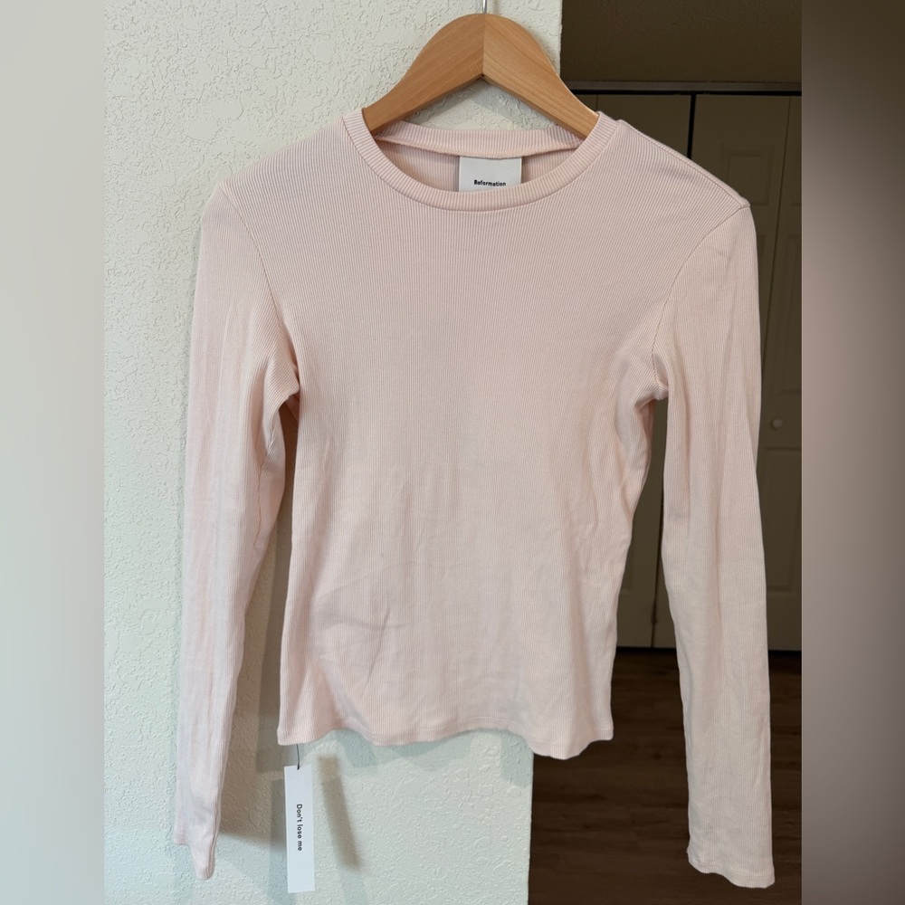 Reformation Davy Long Sleeve Crewneck Tee Cotton - Sorbet (S) (NWT)